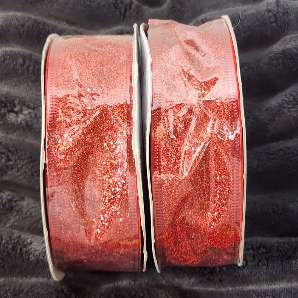 2pk Dolgencorp Bright Red Sparkle 1.5" x 40' Poly Pet Decorative Ribbon For DIY